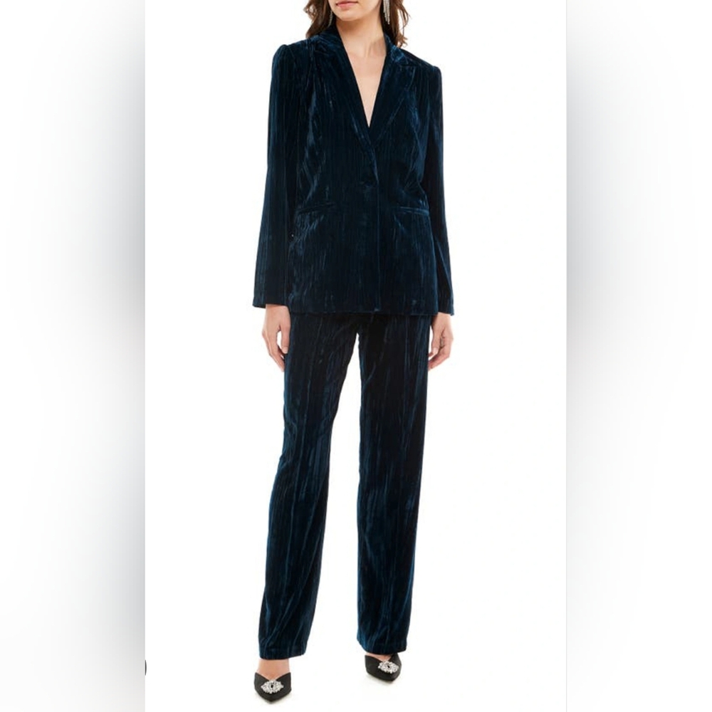 WAYF x Emma Rose Pierre Dark Teal Velvet blazer + pants suit NWOT